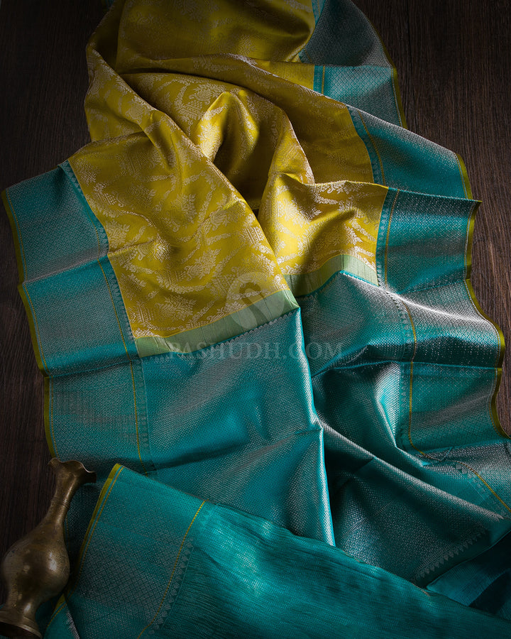 Light Green & Blue Green Kanjivaram Silk Saree -DT233