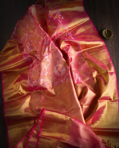 Bright Pink Pure Zari Tissue Kanjivaram Silk Saree - S819 -View2