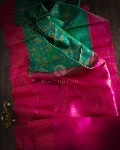 Green and Dark Pink Kanjivaram Silk Saree - S776 - View 2