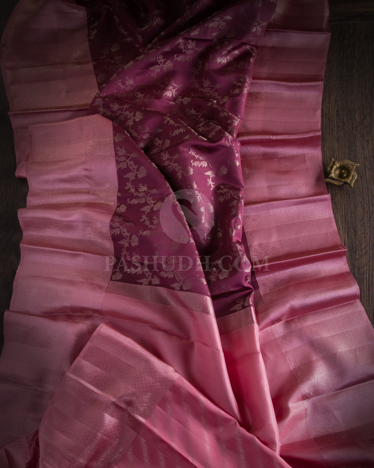 Plum and Baby Pink Kanjivaram Silk Saree - D505(A)