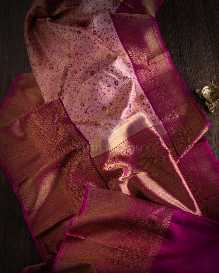 Light Pink & Purple Pure Zari Kanjivaram Silk Saree - P116 -View 2