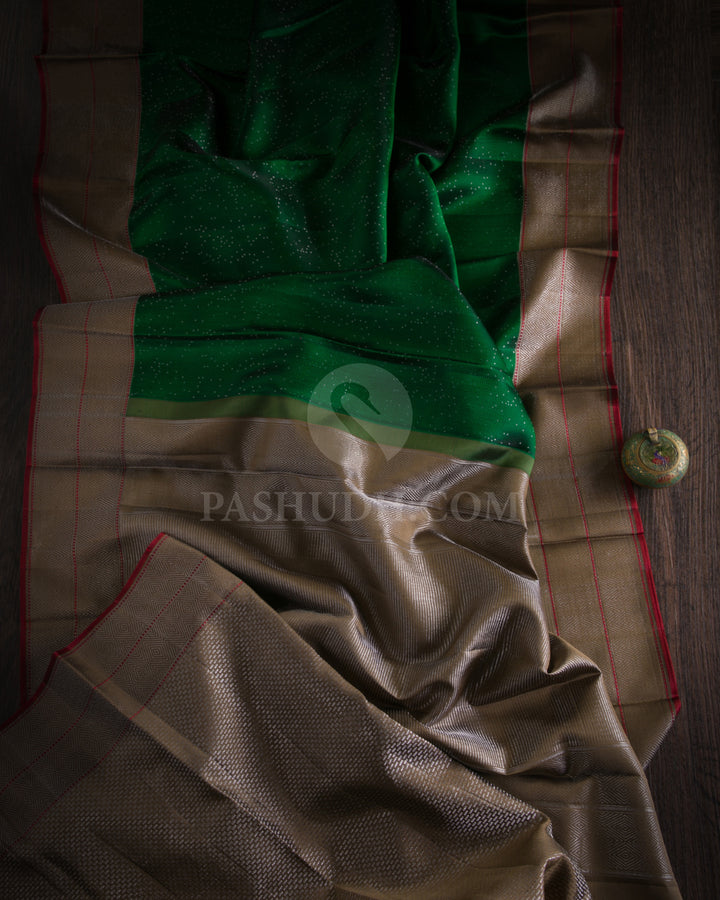 Forest Green & Khaki Kanjivaram Silk Saree - DJ275(B)