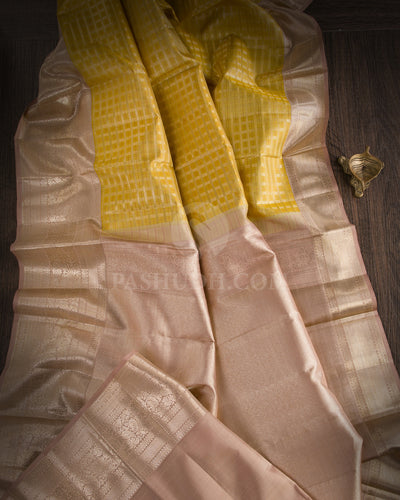 Mustard Yellow And Beige Kanjivaram Silk Saree - S1158(A) - View 1