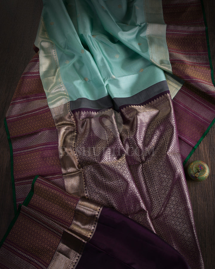 Light Teal Blue & Purple Kanjivaram Silk Saree - S1068(A) - View 1
