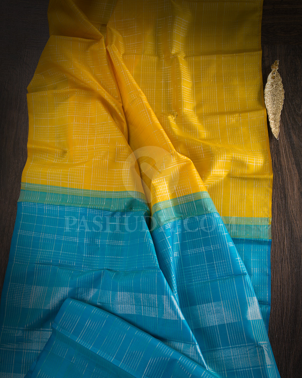 Tuscany Yellow And Anandha Blue Kanjivaram Silk Saree - S1172(A) - View 1