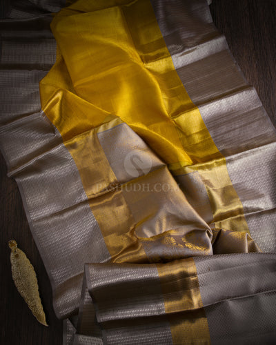 Yellow and Grey Kanjivaram Silk Saree - DT203 - View 1