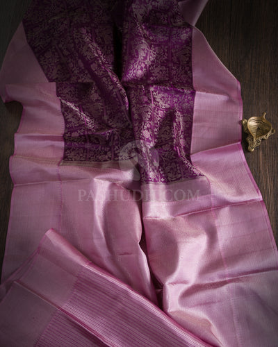 Purple & Rose Gold Kanjivaram Silk Saree - DT243(B)