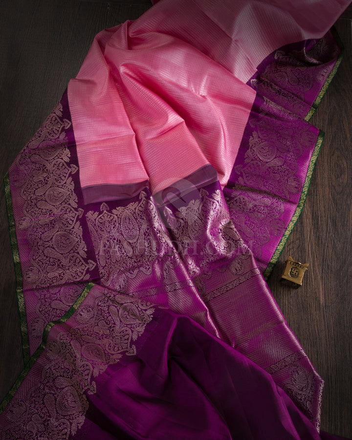 Rose Pink & Violet Kanjivaram Silk Saree - S1103(B) - View 1