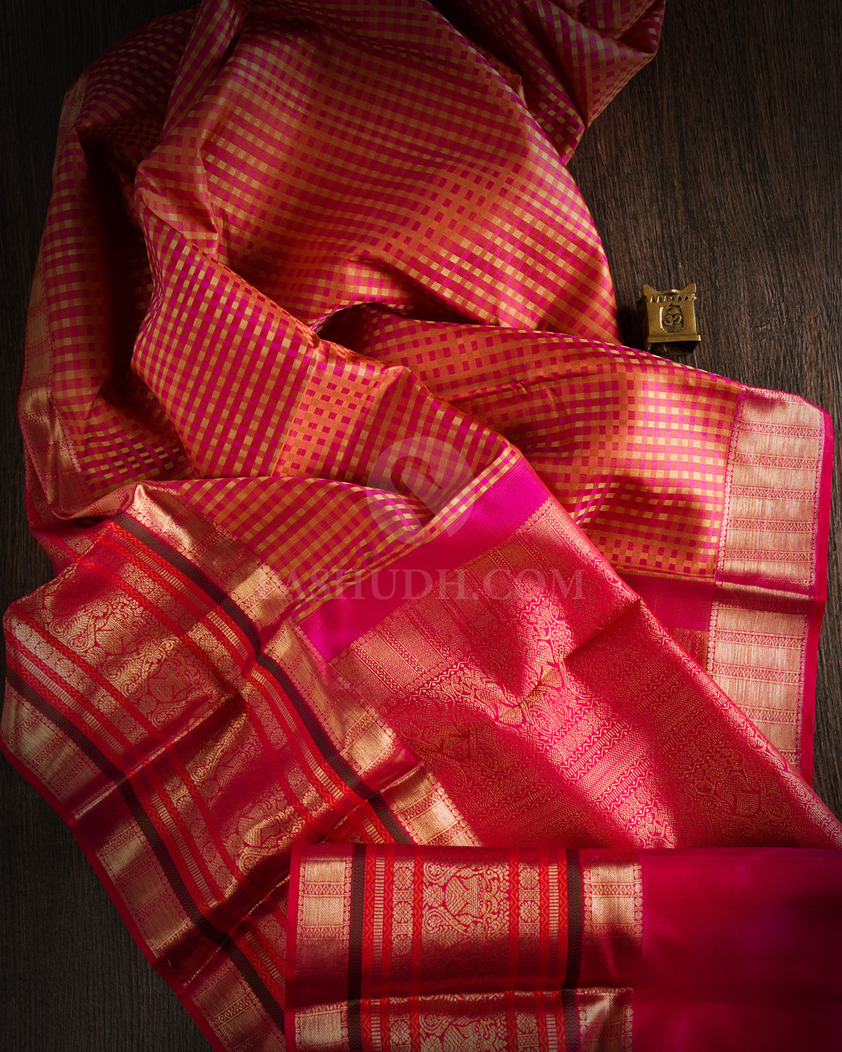 Orange, Pink and Red Kanjivaram Silk Saree  - DT184 -View 1