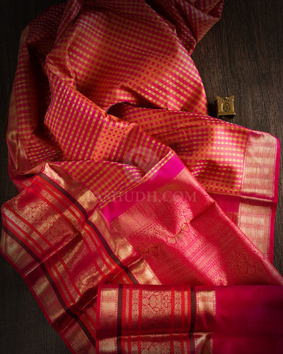 Orange, Pink and Red Kanjivaram Silk Saree  - DT184 -View 1