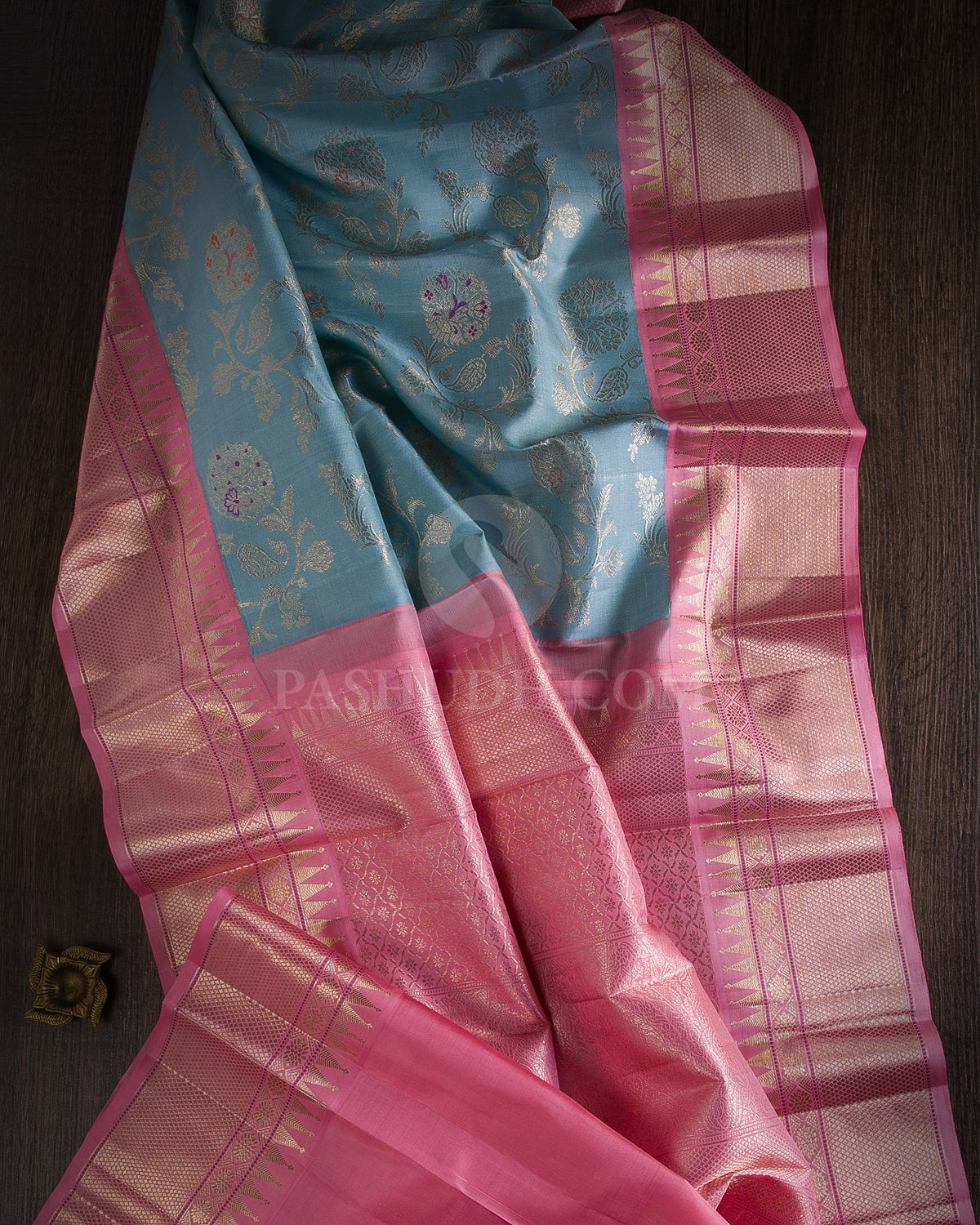 Baby Blue & Baby Pink Kanjivaram Silk Saree - S1050(B)