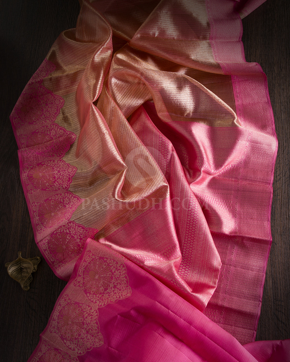 Gold & Pink Kanjivaram Silk Saree - S968 - View 1