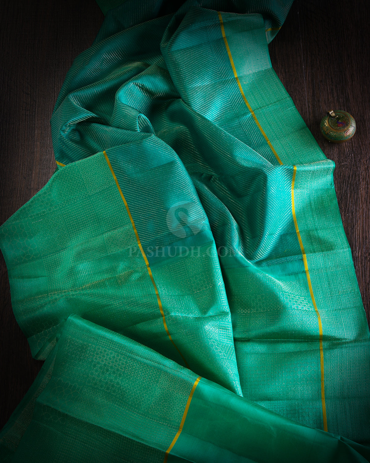 Dark Turquoise & Prussian Green Kanjivaram Silk Saree - DJ233
