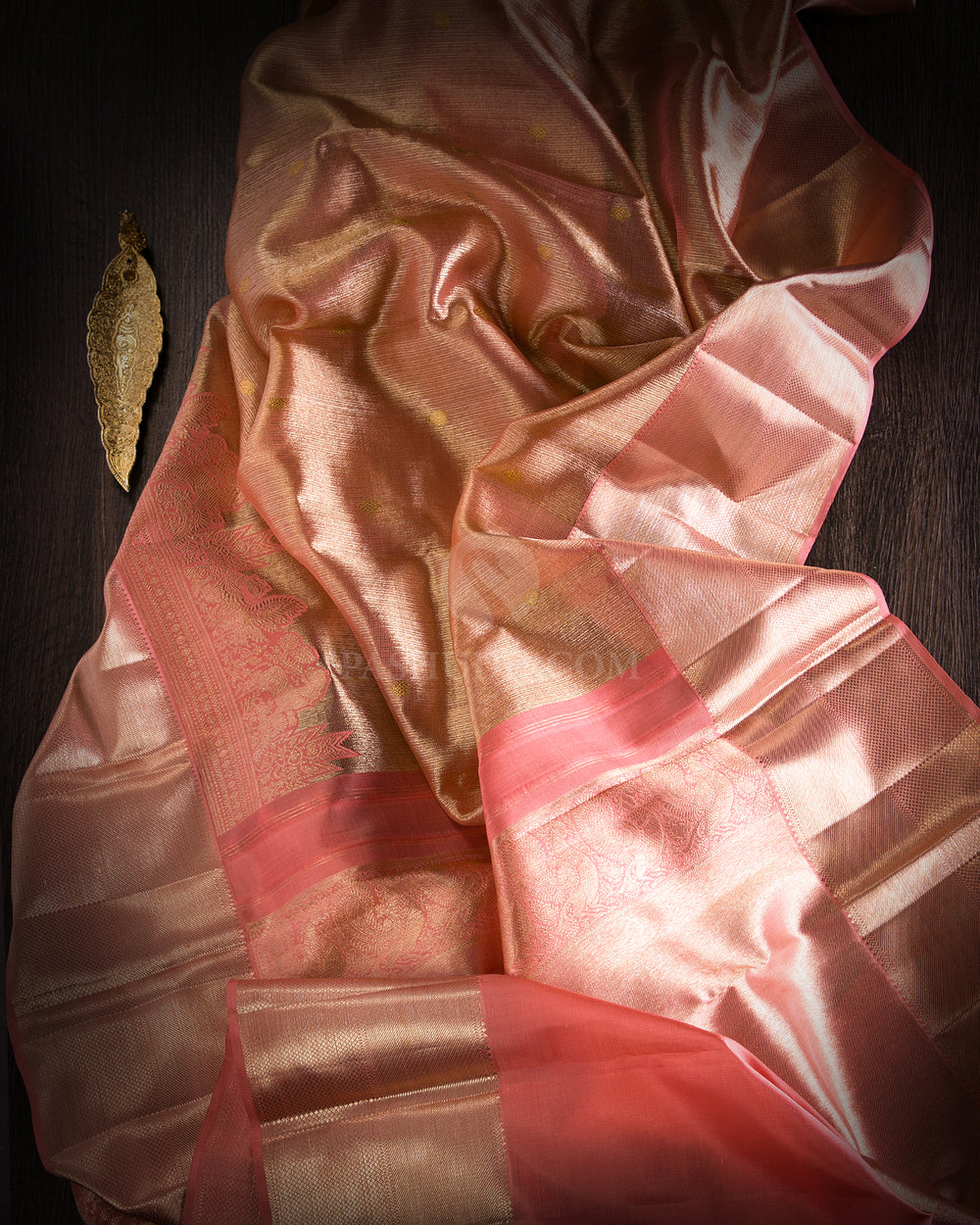 Peachy Pink Kanjivaram Silk Saree - S856 -V iew  2
