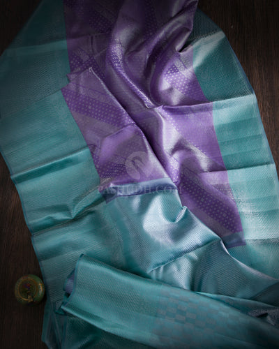 Lavender & Turquoise Kanjivaram Silk Saree - D453 -View 1