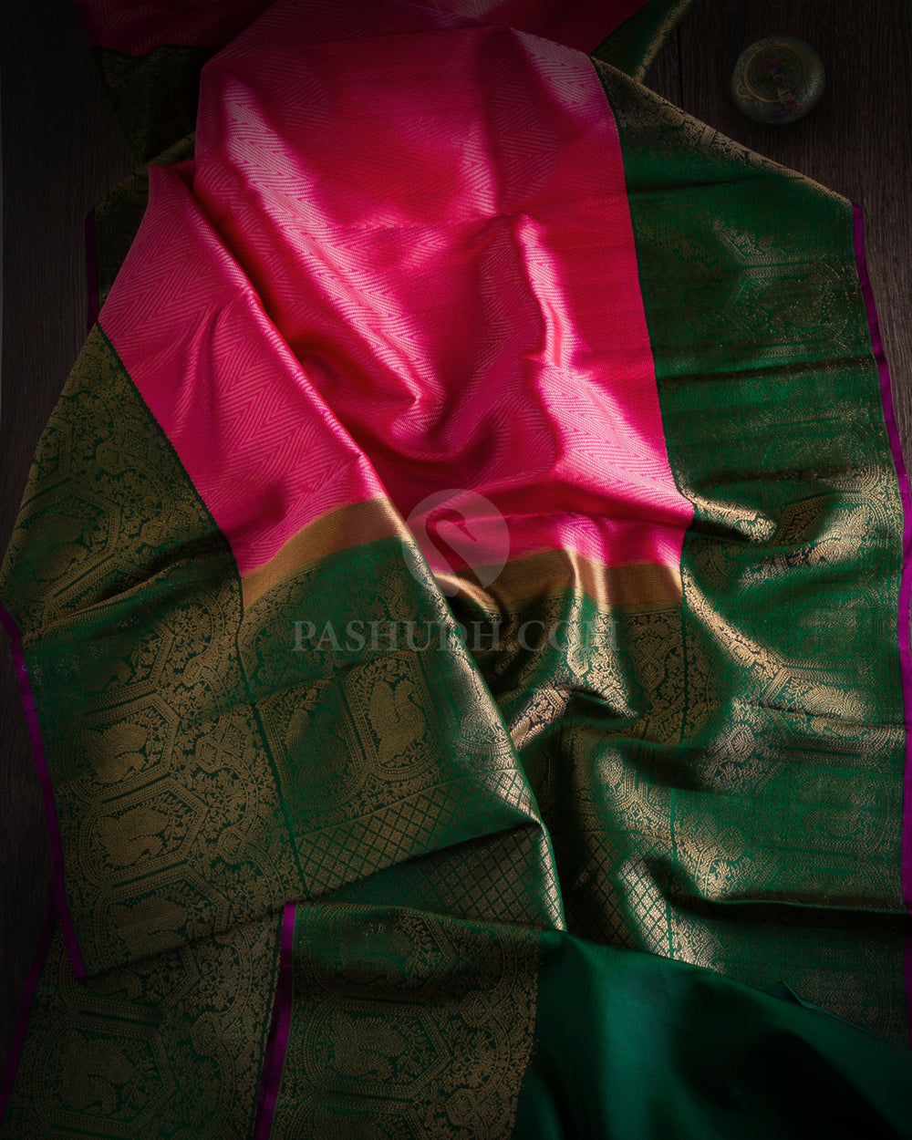 Dark Pink and Green Kanjivaram Silk Saree