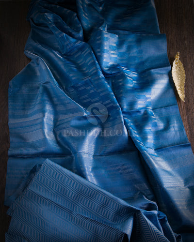 Steel Blue Silver Zari Kanjivaram Silk Saree