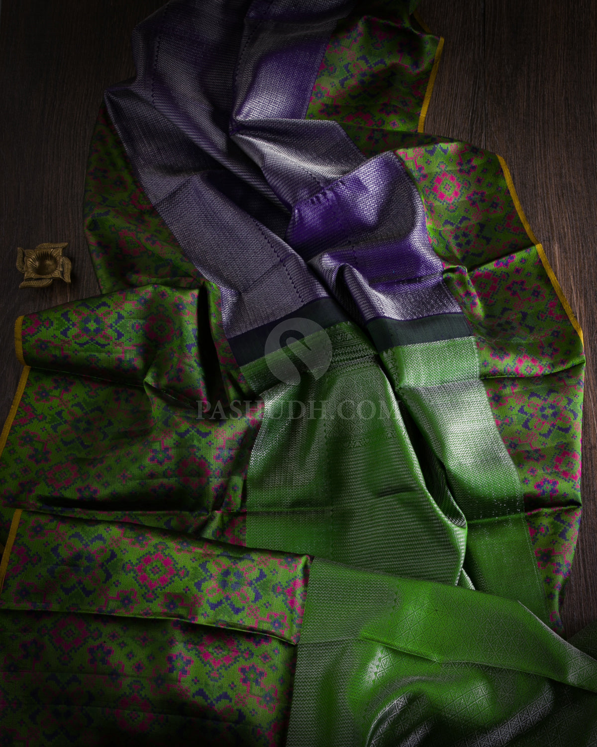 Violet and Olive Green Kanjivaram Silk Saree - D479