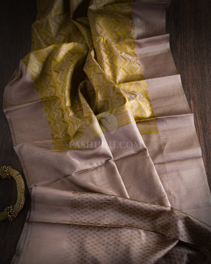 Mehendi Green and Mild Khaki Silver Zari  Kanjivaram Silk Saree - D487