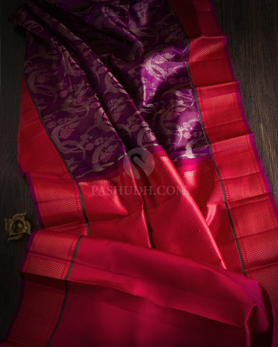 Violet and Red Kanjivaram Silk Saree