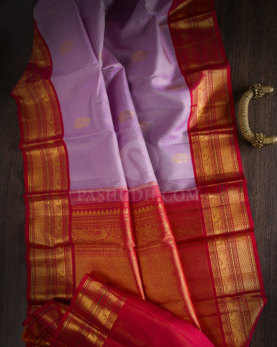 Lavender & Red Kanjivaram Silk Saree - D13