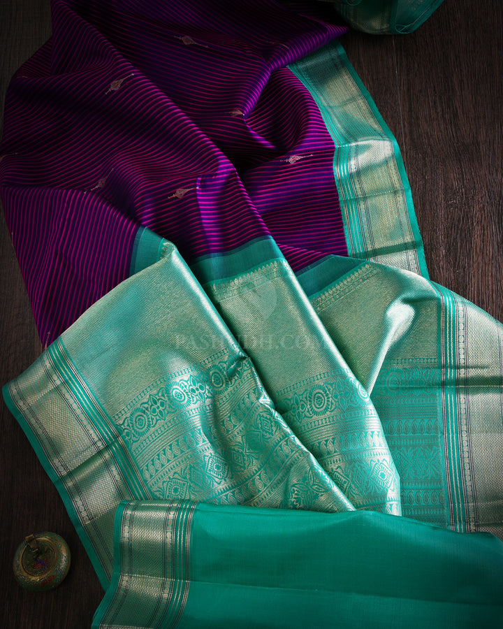 Navy Blue, Rani Pink & Sky Blue Kanjivaram Silk Saree - S873 - View 2