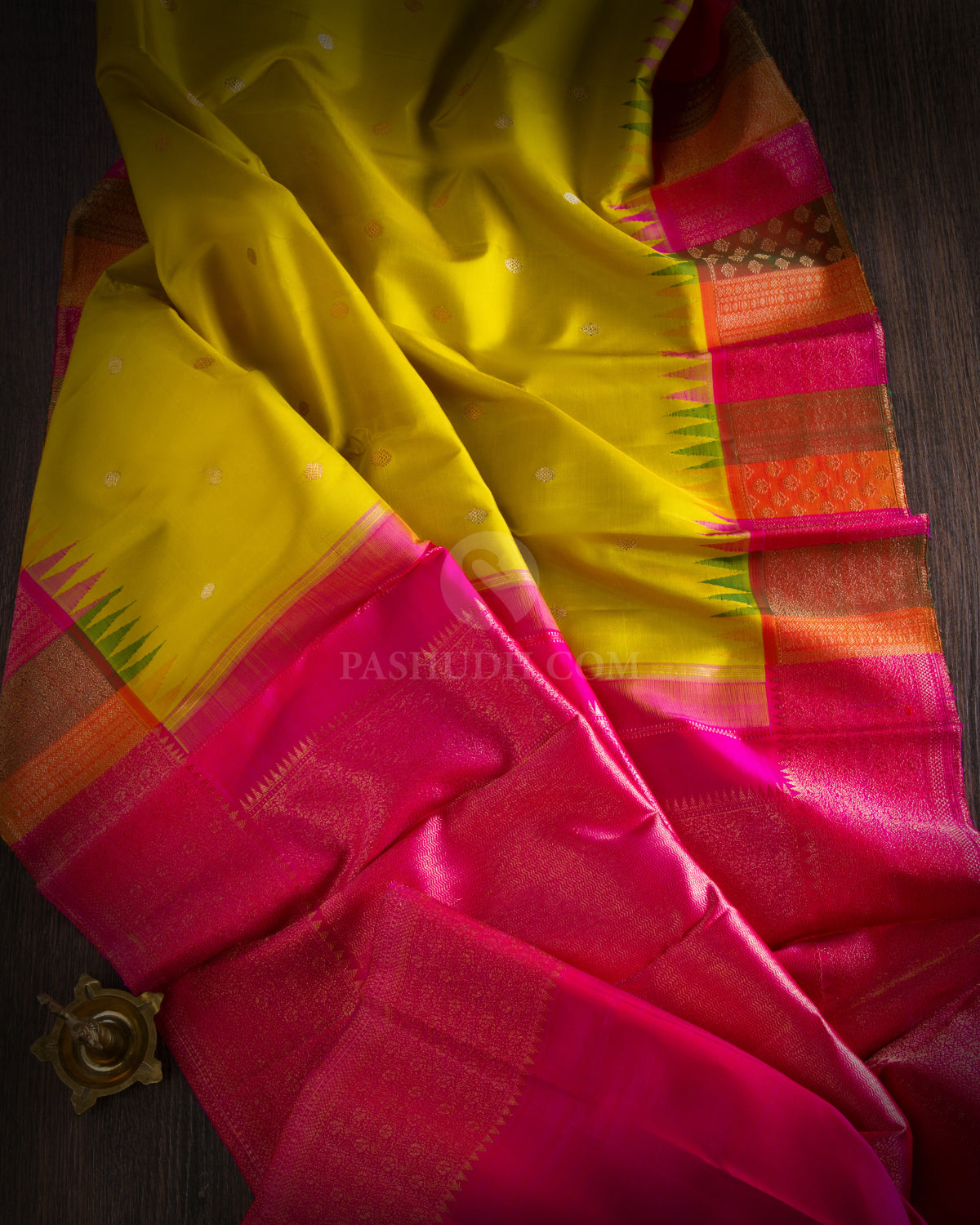 Yellow and Pink Kanjivaram Silk Saree - S785 -VIEW 2