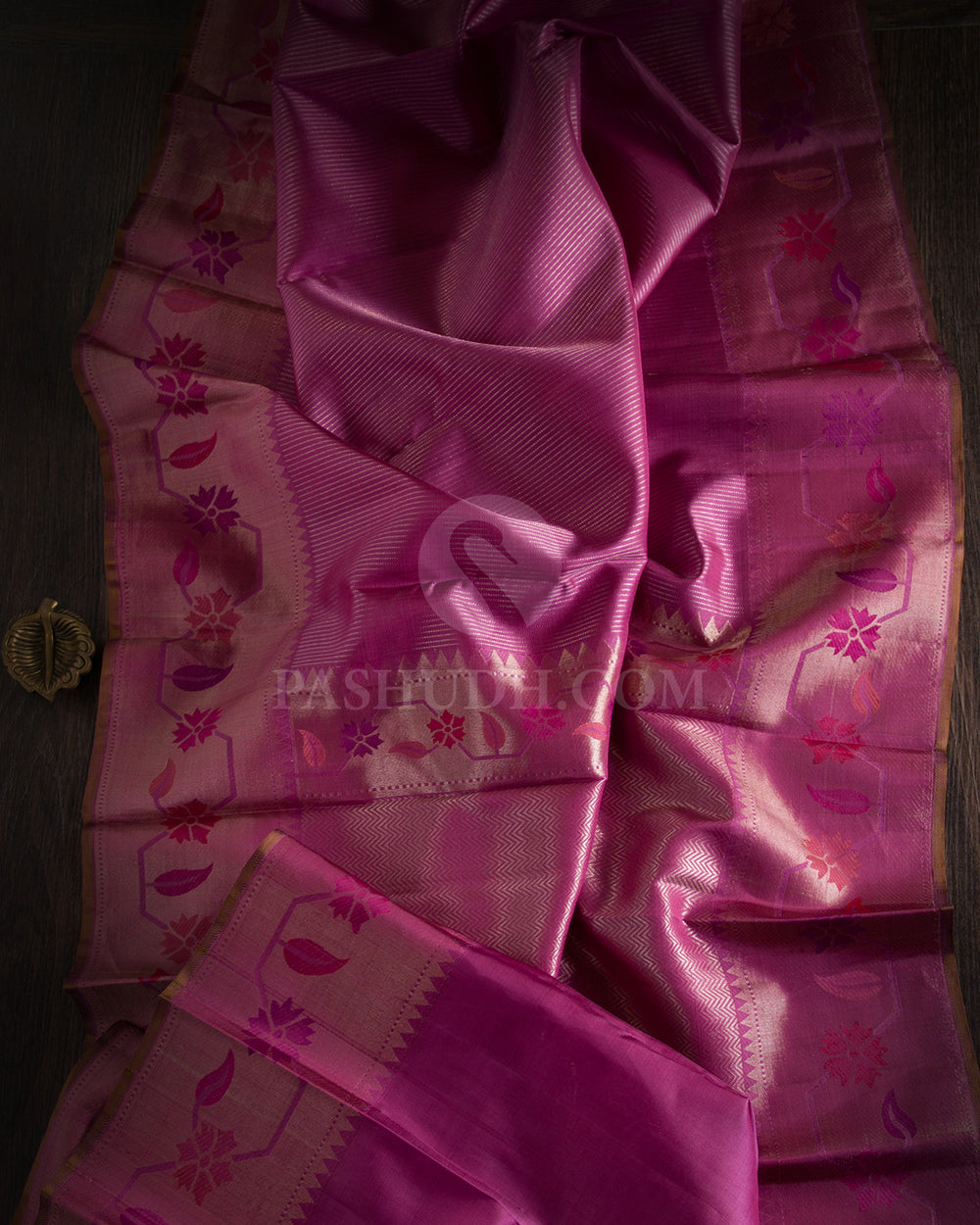 Mauve Kanjivaram Silk Saree with Paithani Border - S1000 - View 1