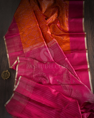 Orange and Magenta Kanjivaram Silk Saree - D500(C) 