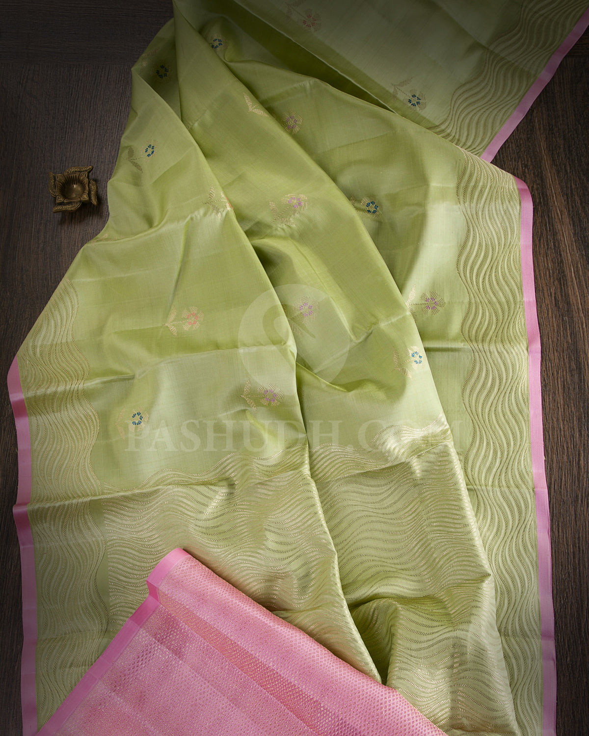 Light Green and Pink Kanjivaram Silk Saree - S1061(C) - View 1
