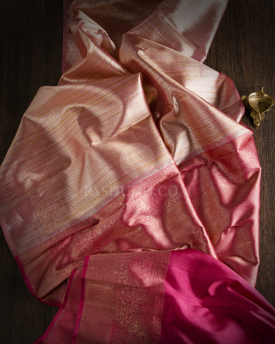 Golden Pink Organza Weave Kanjivaram Silk Saree - S714- View 2