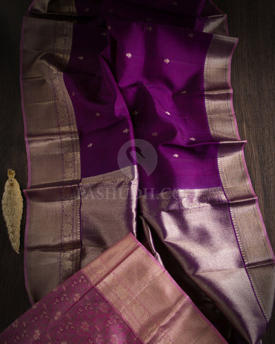 Purple & Pink Kanjivaram Silk Saree - S978 - View 1