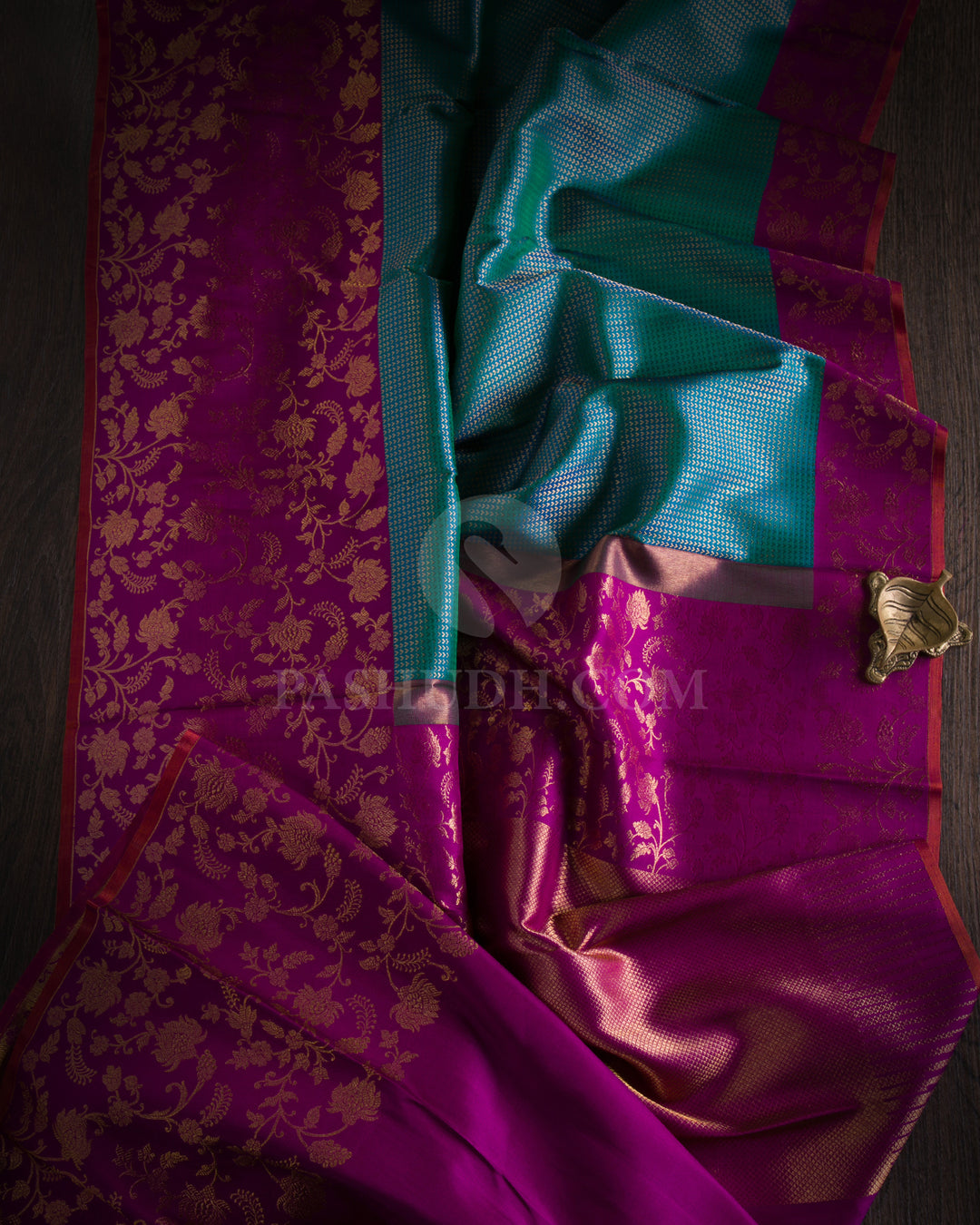 Peacock Blue & Magenta Kanjivaram Silk Saree - S989 - View 1