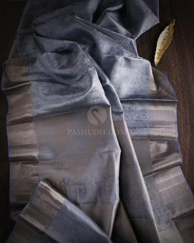 Silver Grey Kanjivaram Silk Saree - DT201 -View 1