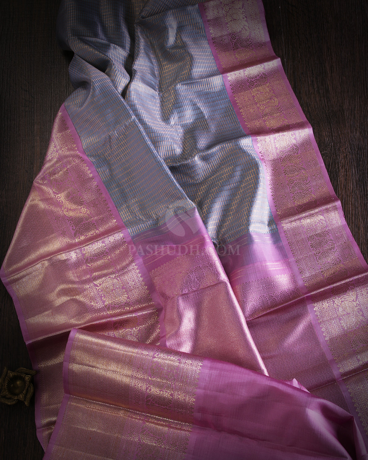 Powder Blue & Baby Pink Kanjivaram Silk Saree - S860 - View 2\