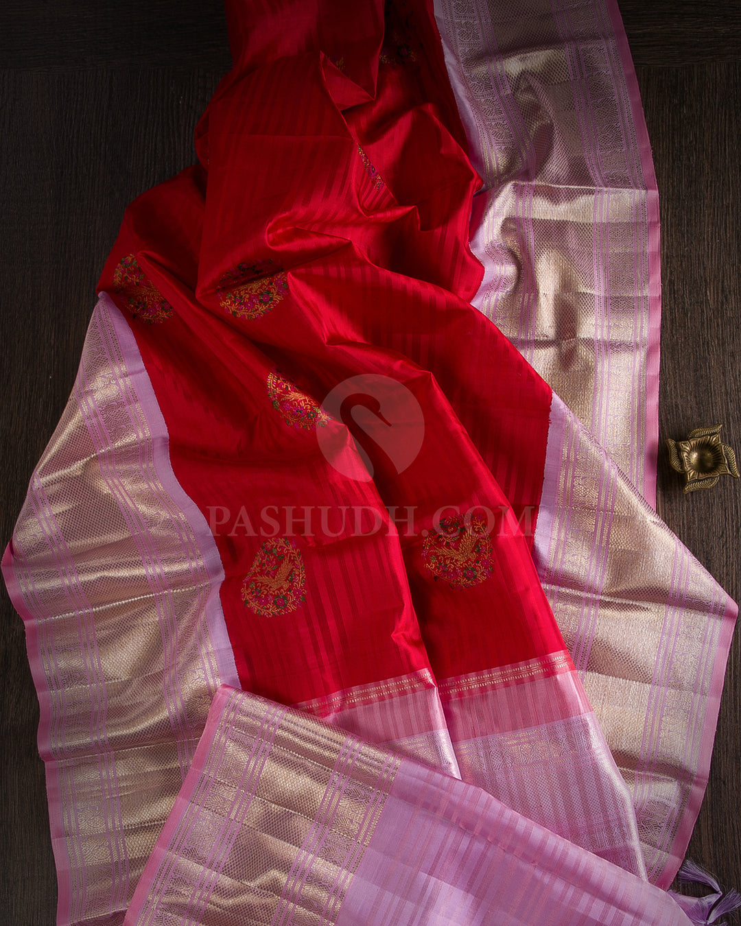 Red & Lilac Kanjivaram Silk Saree - S1132(A)