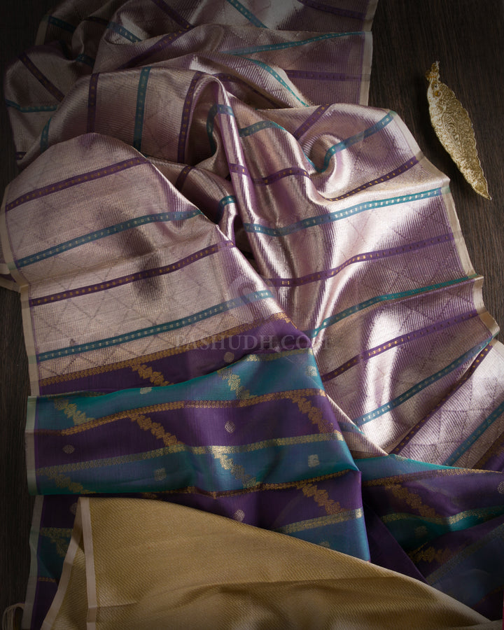 Light Lavender & Khaki Organza Kanjivaram Silk Saree - S747- View 2