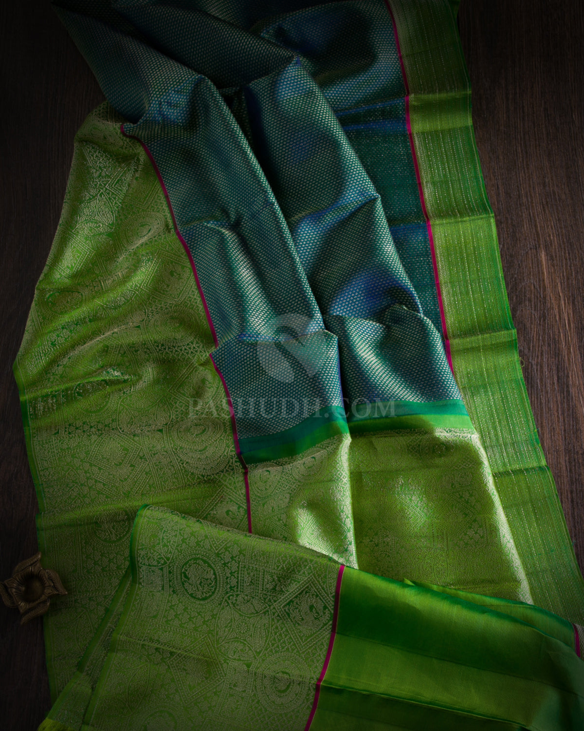 Cobalt Blue and Light Green Kanjivaram Silk Saree - DJ257