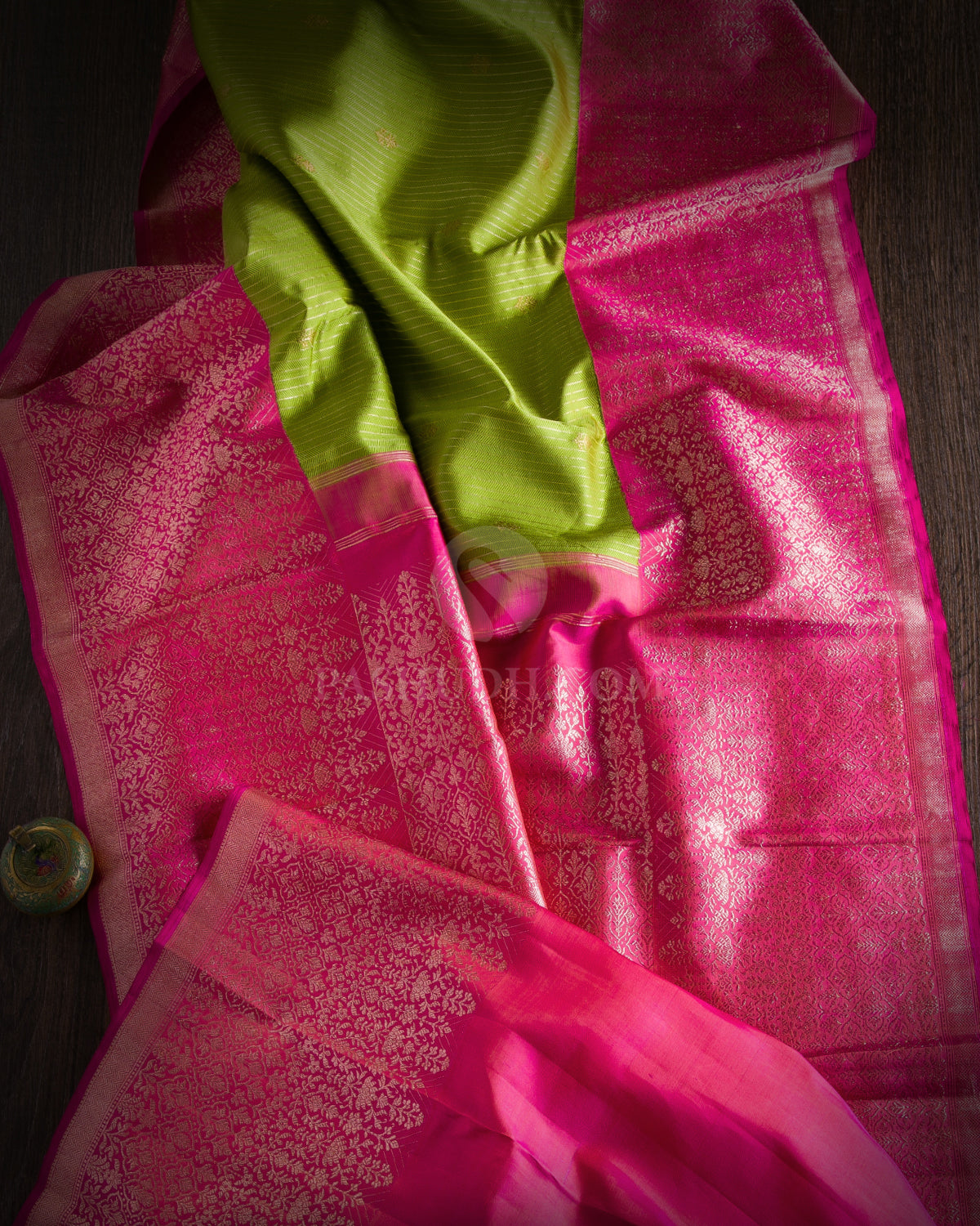 Parrot Green and Bright Pink Kanjivaram Silk Saree - S949