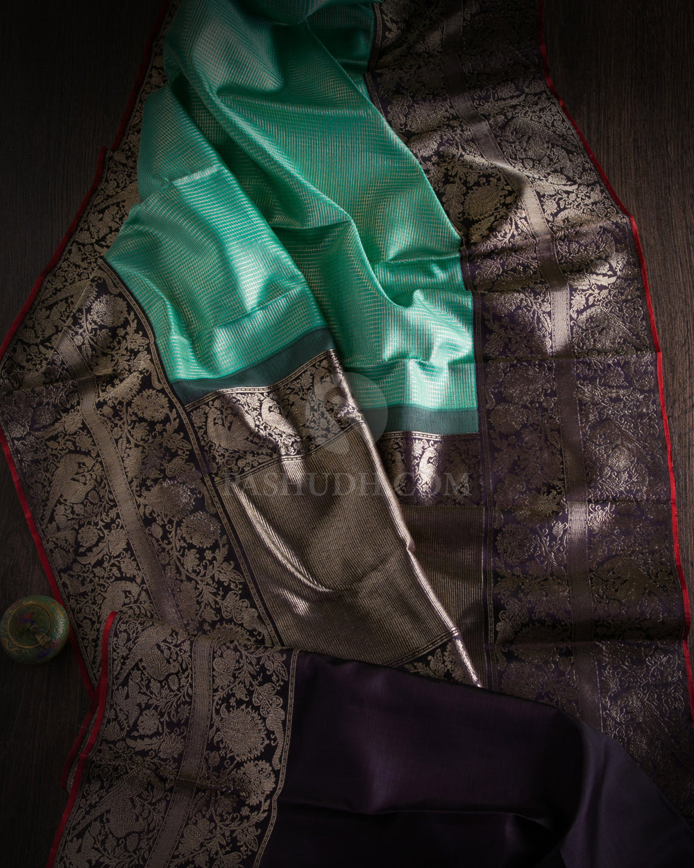 Sea Green and Black Pure Kanjivaram Silk saree