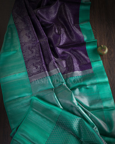 Royal Violet and Sapphire Green Kanjivaram Silk Saree - D528(A)