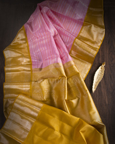 Baby Pink & Tuscany Yellow Kanjivaram Silk Saree - S1016(B) - View 1