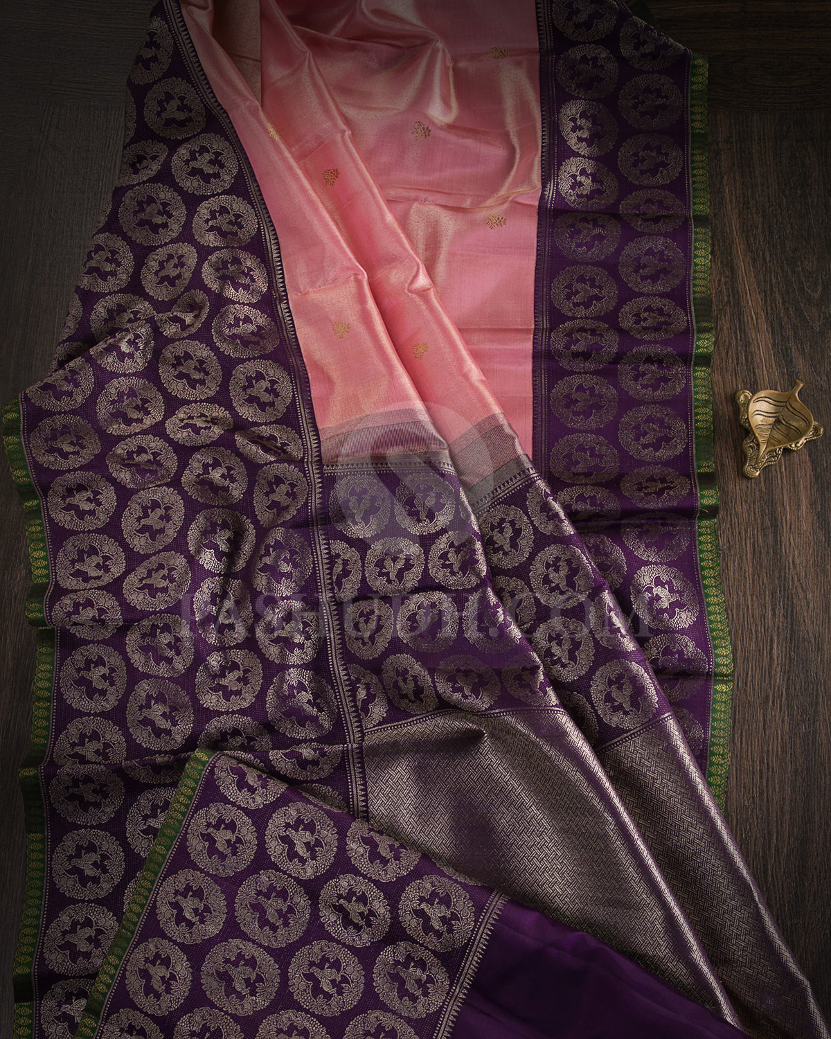 Baby Pink And Royal Violet Pure Zari Kanjivaram Silk Saree - P152(A) - View 1