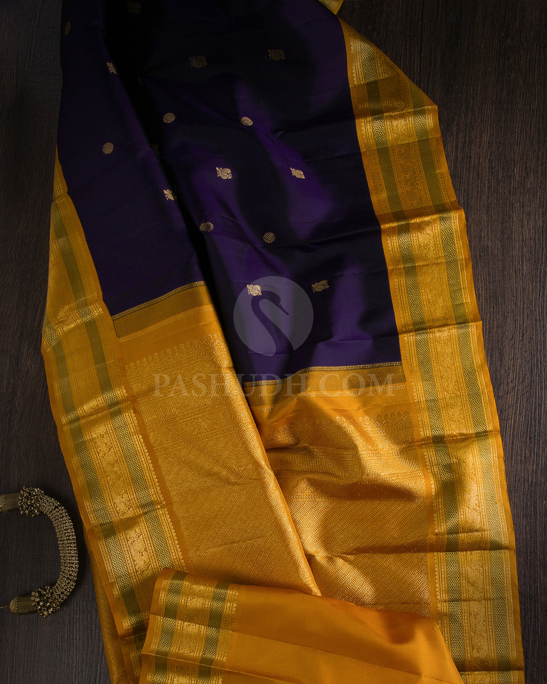 Navy Blue & Orange Kanjivaram Silk Saree - D17