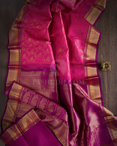 Rose Pink & Violet Pure Zari Kanjivaram Silk Saree - P149(A) - View 1