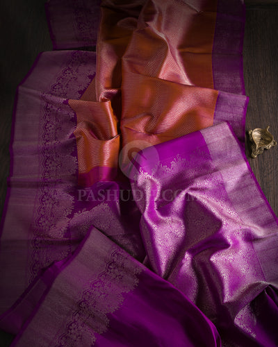Honey & Purple Kanjivaram Silk Saree - S975 - View 1