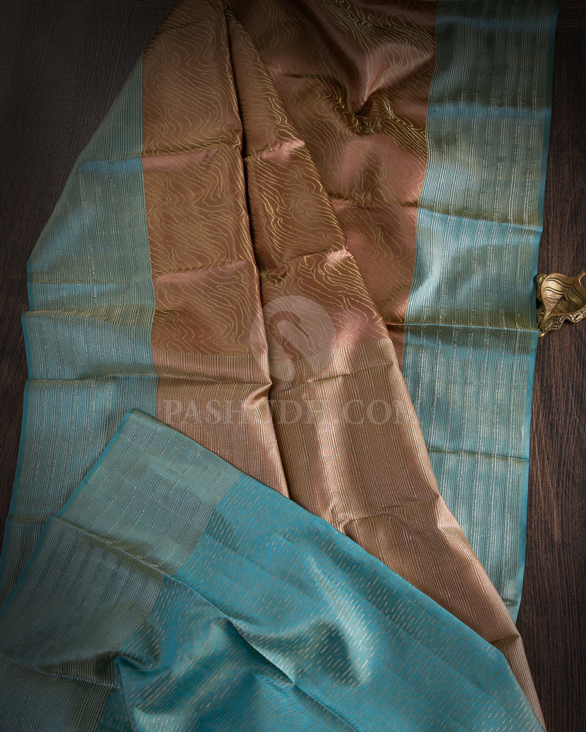 Bronze and Pastel Blue Kanjivaram Silk Saree - D507(C) 