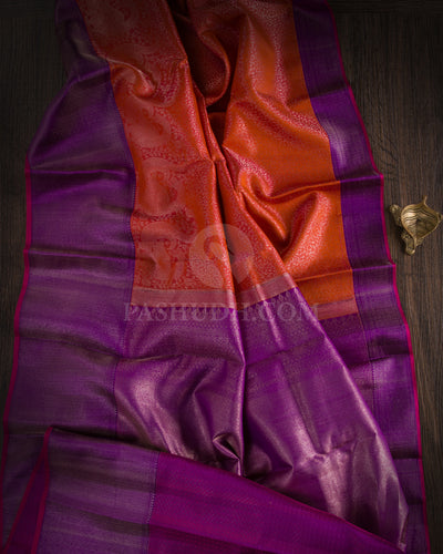 Orange And Violet Kanjivaram Silk Saree - D528(B)
