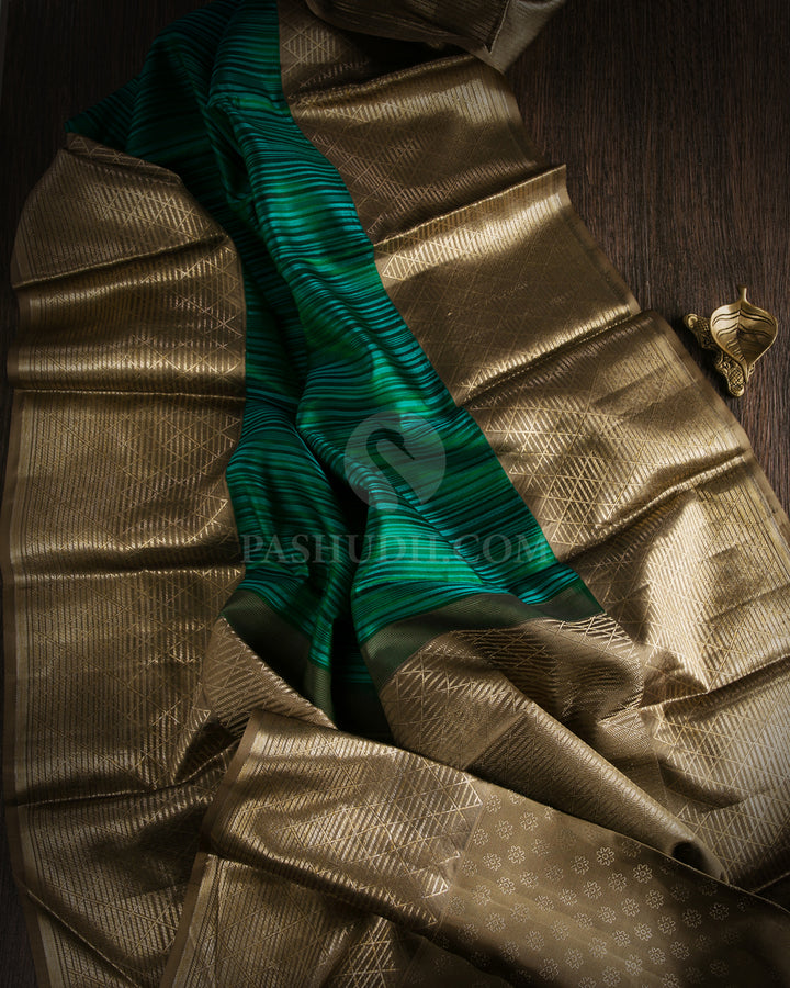 Shades of Green and Khaki Kanjivaram Silk Saree - DT183 - View 1