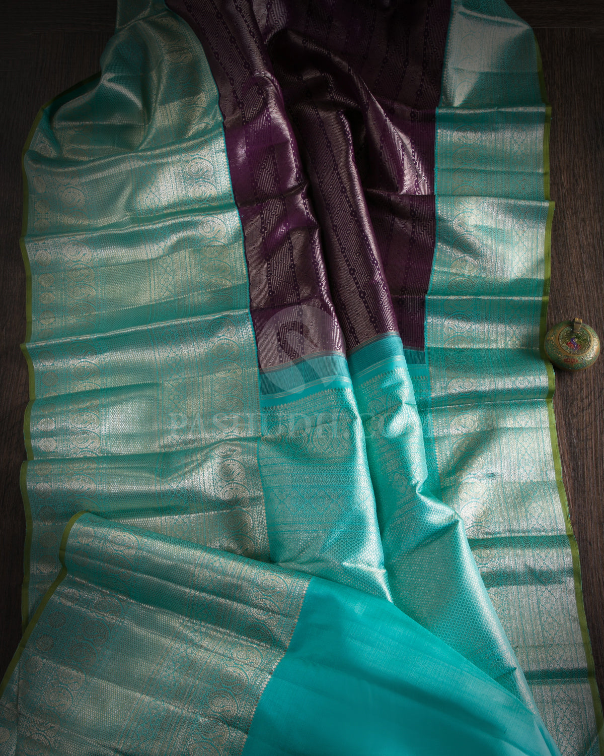 Purple & Sky Blue Kanjivaram Silk Saree - S1047(A) - View 1